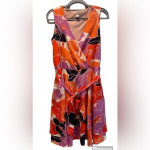 Banana Republic Sleeveless Floral Midi Dress Orange & Purple Size 8